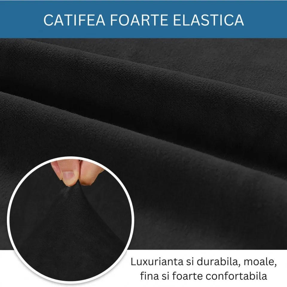 Husa elastica din catifea, canapea 3 locuri, cu brate, negru, HCCJ3-01