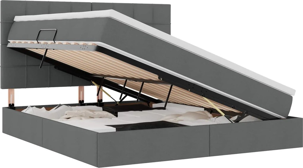 vidaXL Pat cu saltea și LED cu led Gri închis 160 x 200 cm Poliester