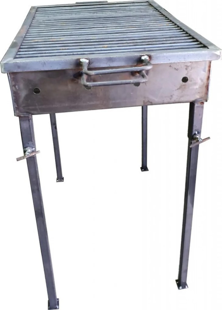 Gratar de gradina traditional HouseXL™ Premium Barbecue, Picioare din teava rectangulara cu surub, Realizat manual, Sarma grill 8mm, 70 X 50 CM, Natur