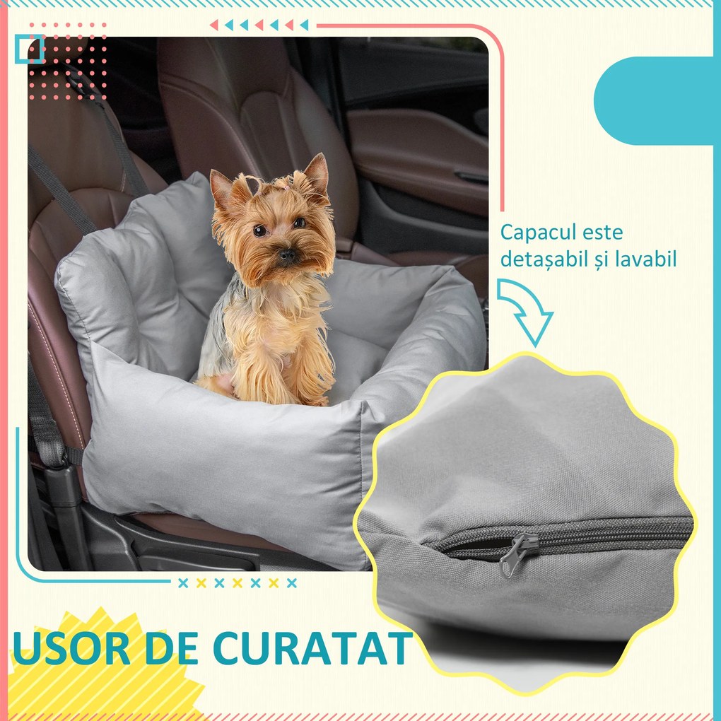 PawHut Scaun de Mașină pentru Câini Mici, Canisă Auto din Bumbac, Detașabilă și Lavabilă, cu Curele de Siguranță, Gri Închis | Aosom Romania