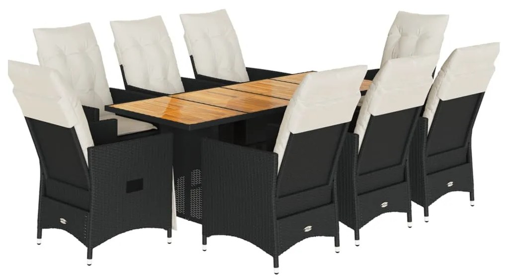 3276690 vidaXL Set mobilier de grădină cu perne, 9 piese, negru, poliratan