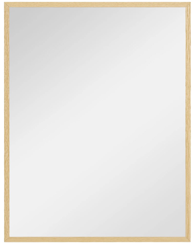 HOMCOM Oglindă de perete rectangulară 90 x 70 cm, cadru din lemn, ideală pentru baie, sufragerie sau dormitor, naturală | Aosom Romania