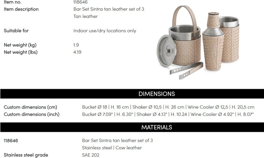 Set pentru bar shaker, frapiera si galeata gheata design LUX Sintra