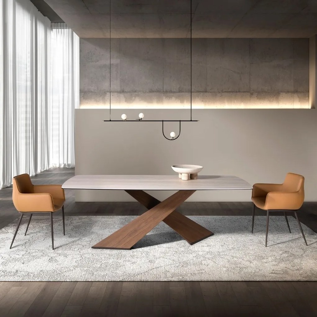 Masa LUX furnir lemn si marmura portelanata Barrel 220x100cm