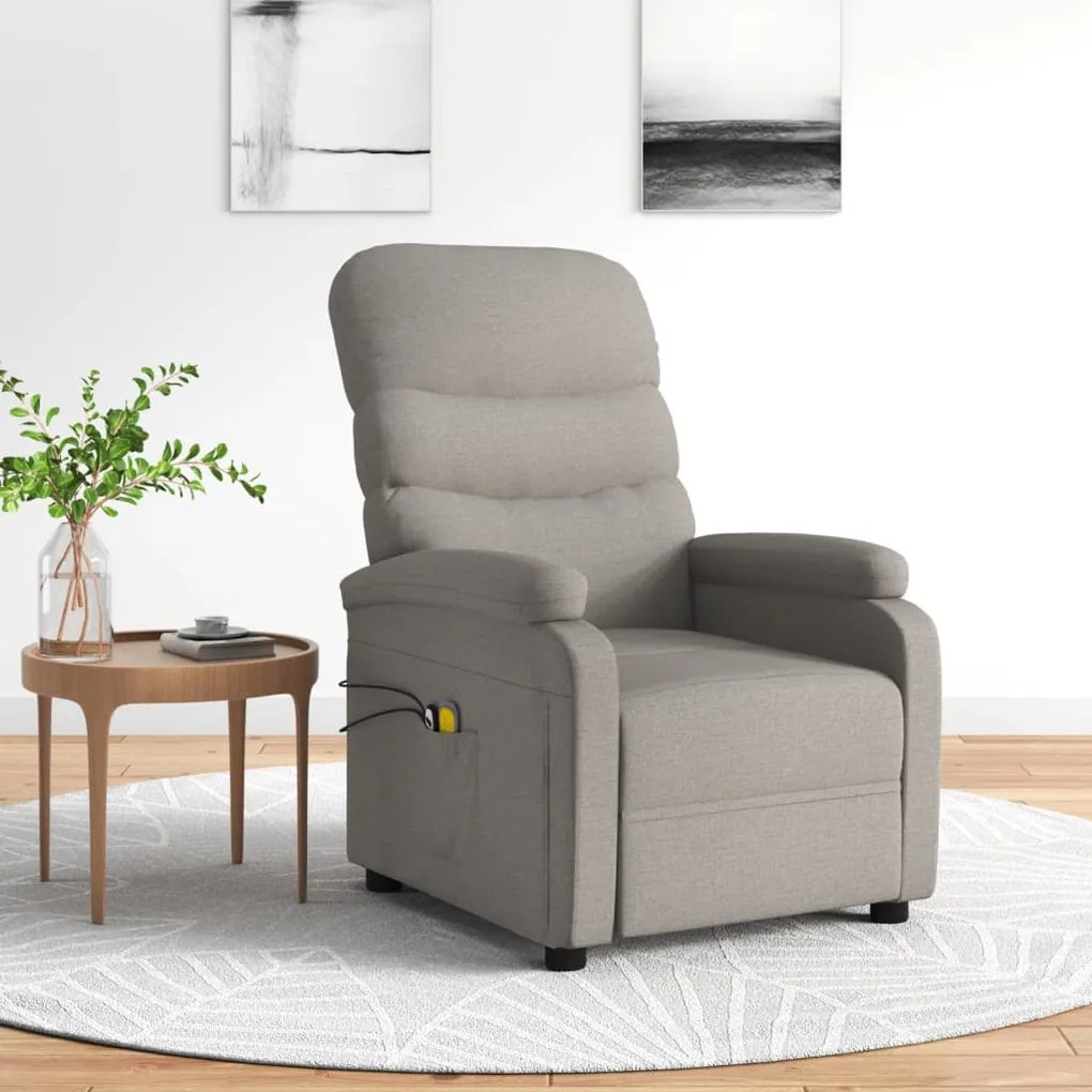 3073702 vidaXL Fotoliu de masaj electric rabatabil, gri taupe, textil