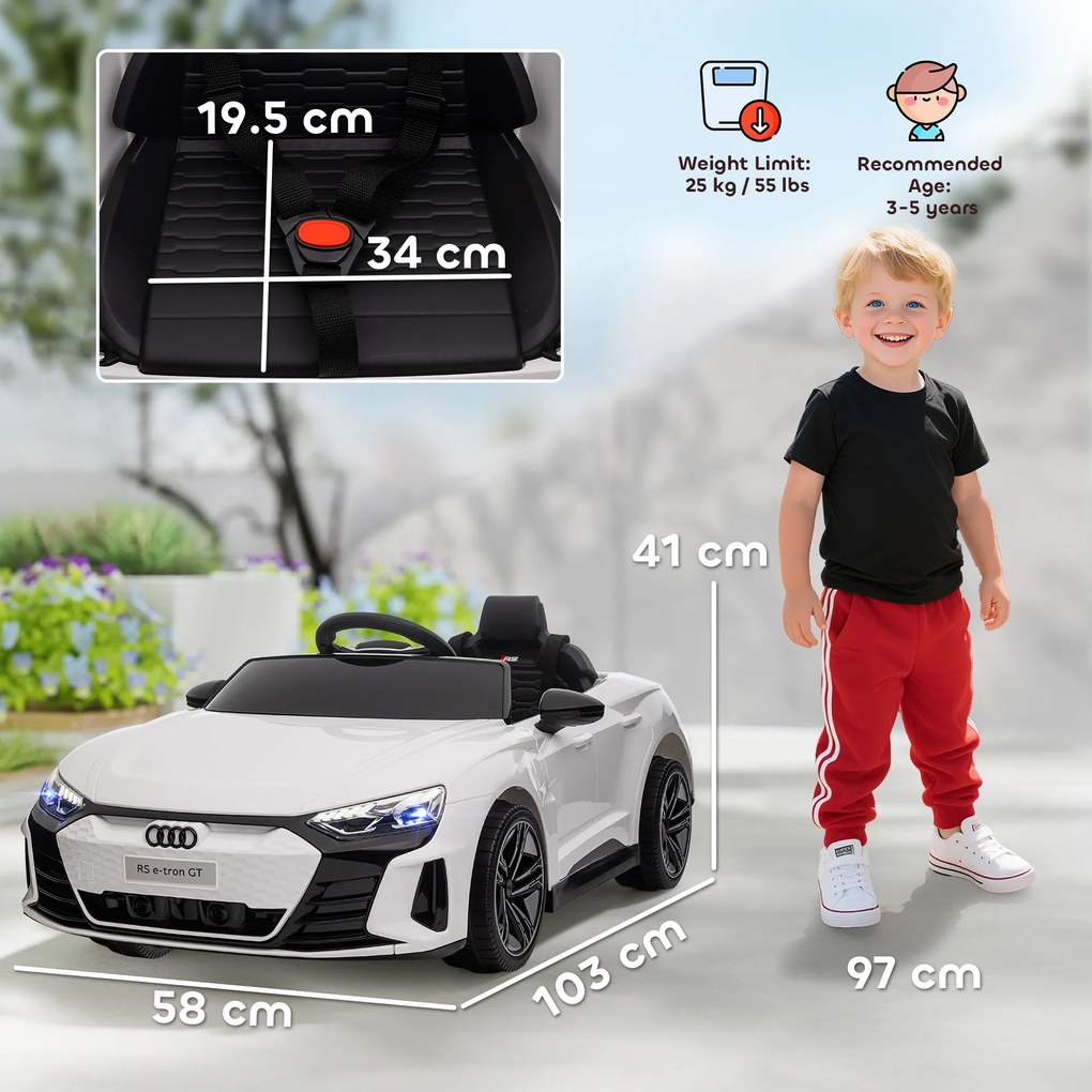 HOMCOM Mașină Electrică pentru Copii cu Motor Dublu, Centură de Siguranță, Telecomandă și Claxon, 103x58x41 cm, Alb | Aosom Romania