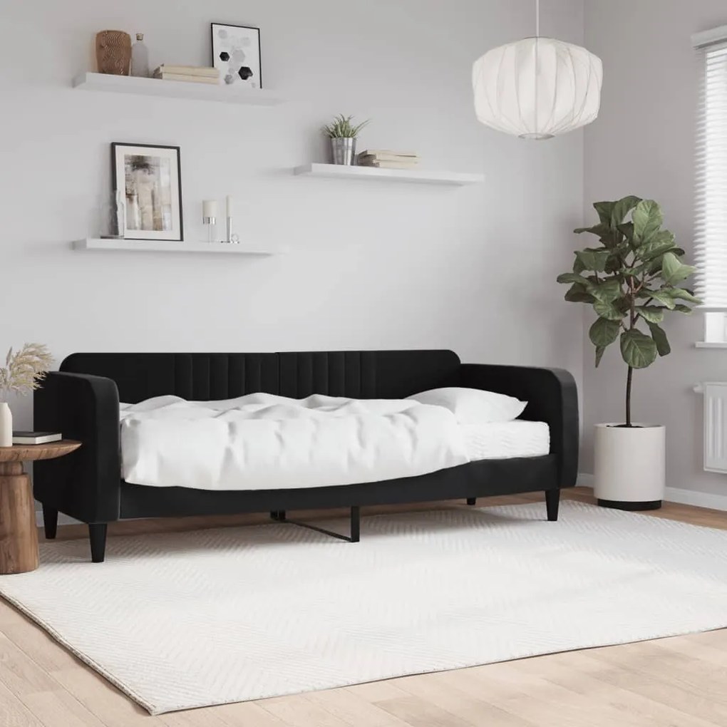 vidaXL Pat de zi cu saltea, negru, 80x200 cm, catifea