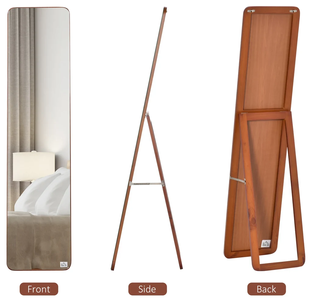 HOMCOM Oglindă de Podea cu Cadru din Lemn, Design Elegant, 43x37x156 cm | Aosom Romania