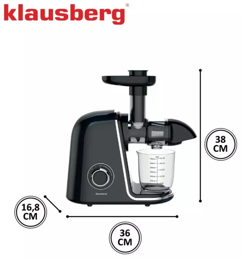 Storcator de fructe cu rotație lentă Klausberg KB7866, negru