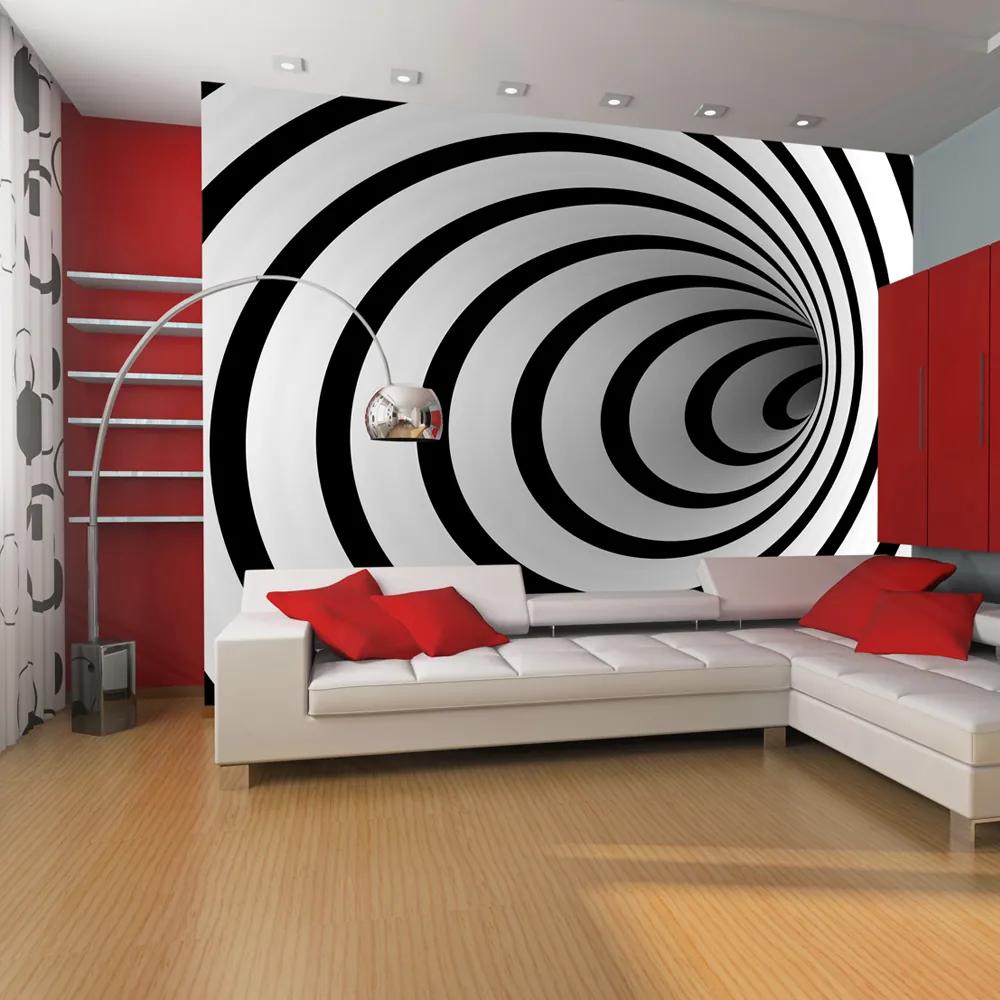 Fototapet Bimago - Black and white 3D tunnel + Adeziv gratuit 200x154 cm