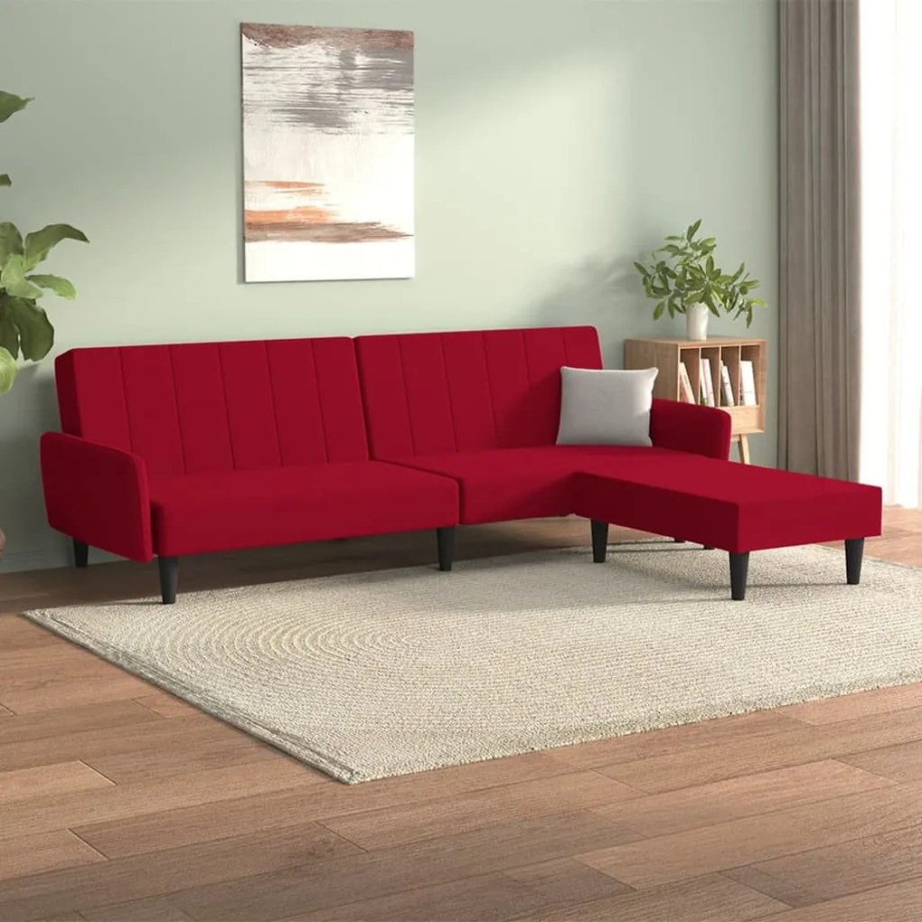 3080725 vidaXL Canapea extensibilă 2 locuri, cu taburet, roșu vin, catifea