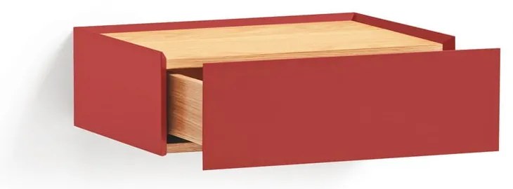 Noptieră roșie suspendată cu blat cu aspect de lemn de stejar Arista – Teulat