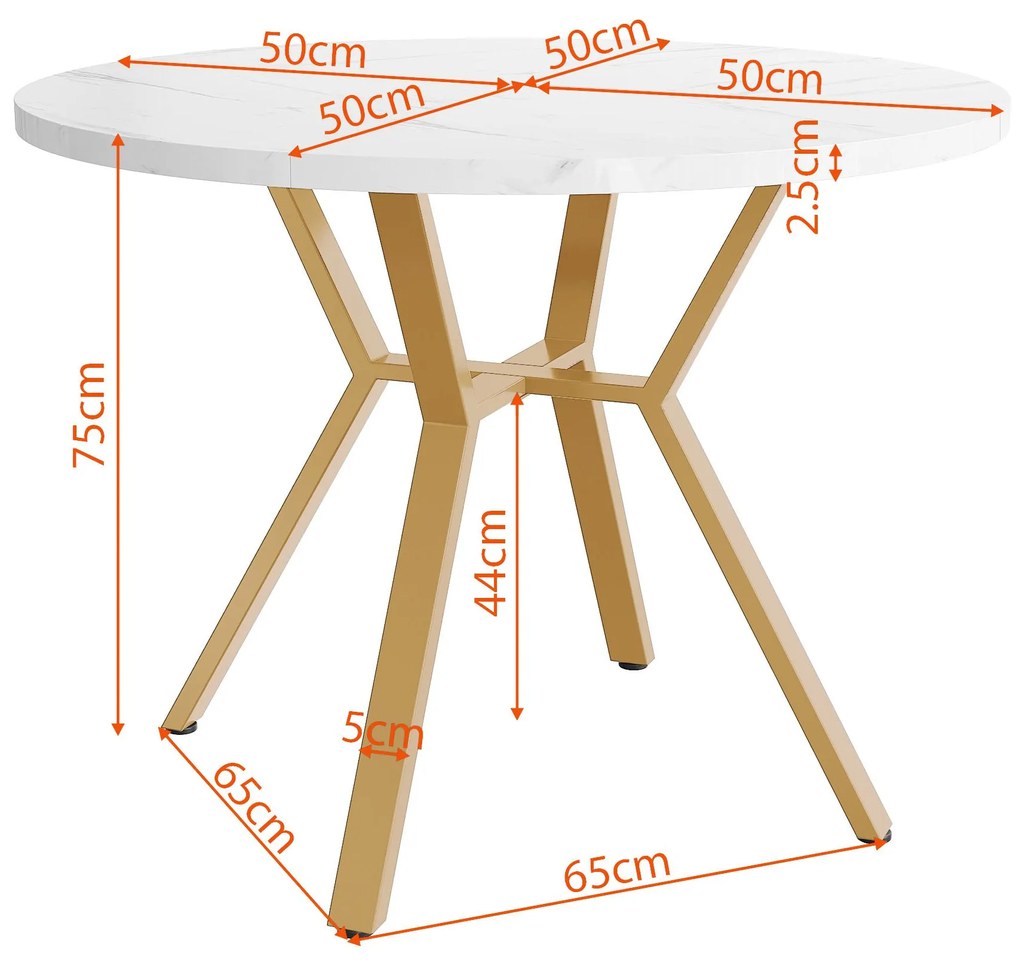 Masă de dining rotundă modernă pentru 4 persoane, Alb+Auriu | Aosom Romania