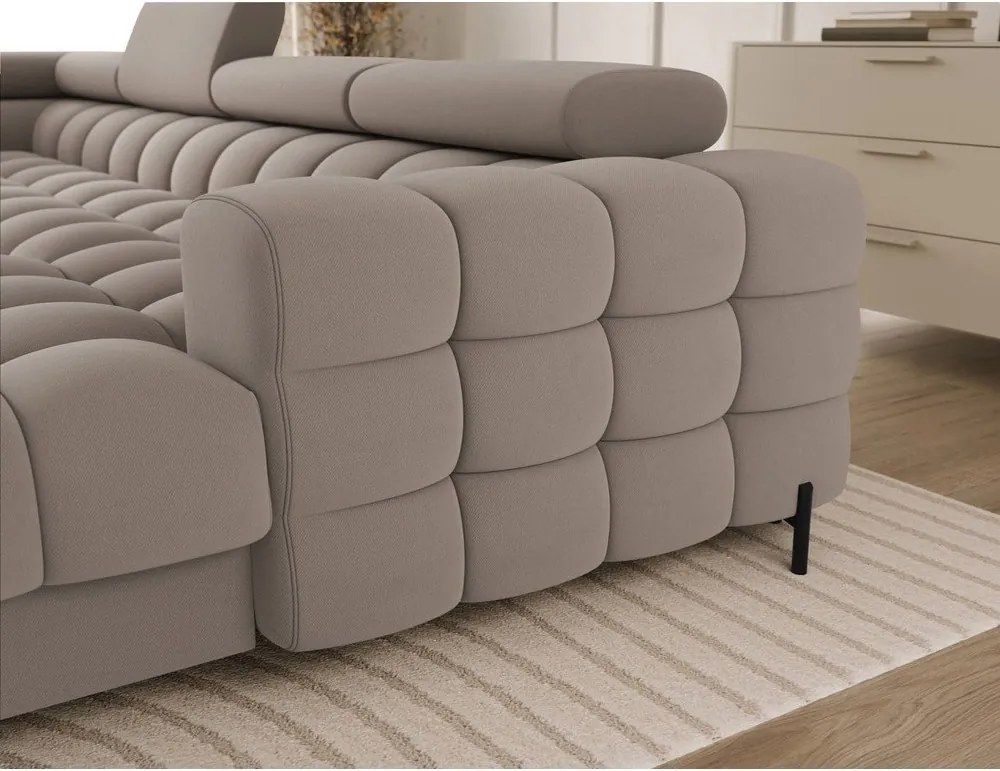 Colțar maro deschis extensibil cu tapițerie din catifea (cu colț pe partea stângă/în formă de "U") Feraria – ELTAP