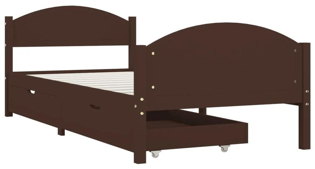 Cadru de pat cu 2 sertare, maro inchis, 90x200 cm, lemn de pin Maro inchis, 90 x 200 cm, 2 Sertare