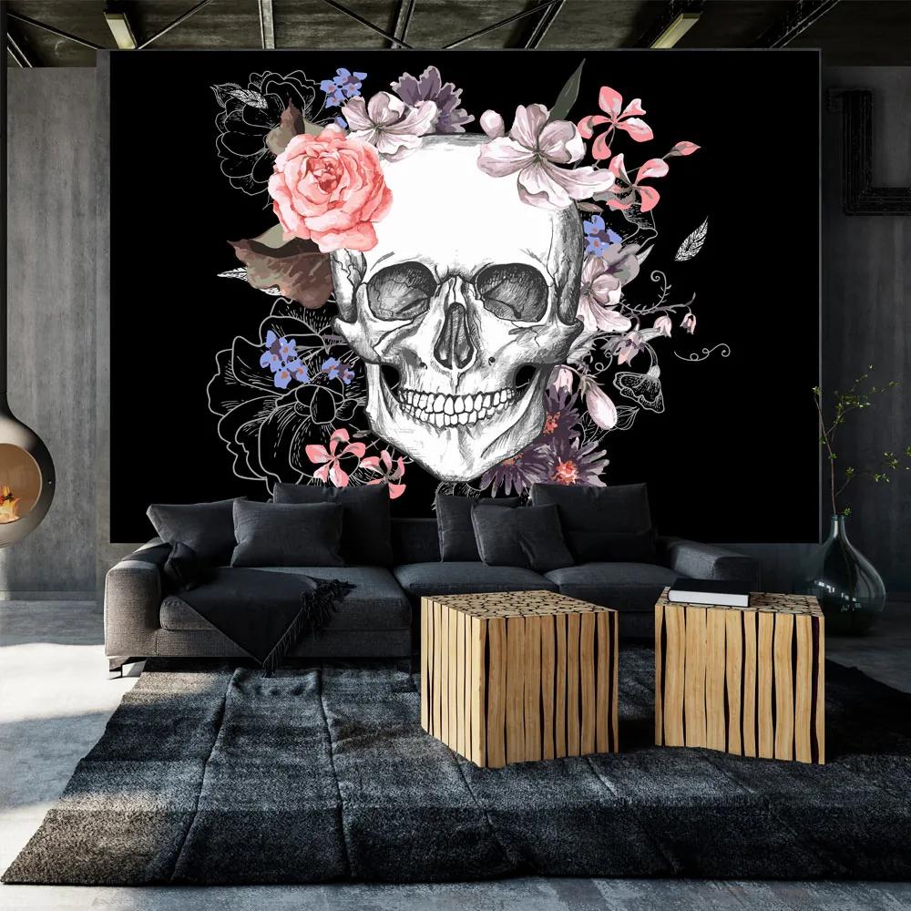 Fototapet Bimago - Skull and Flowers + Adeziv gratuit 200x140 cm