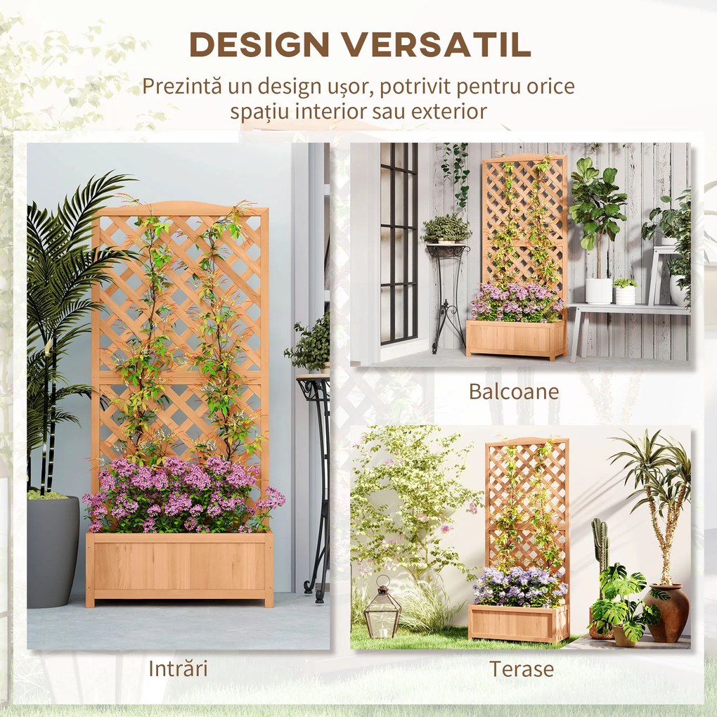 Outsunny Jardinieră cu Grilaj pentru Plante Cățărătoare și Bază Spațioasă, 76x36x170 cm, Maro | Aosom Romania