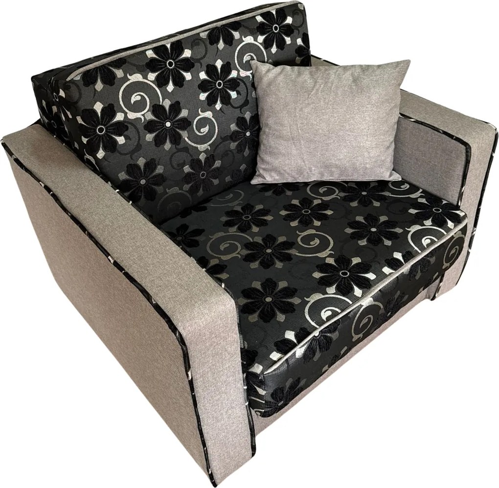 Fotoliu SAMY NEXT extensibil, cu lada de depozitare, stofa gri cu negru , 103x100x92 Stofa, Negru + Gri