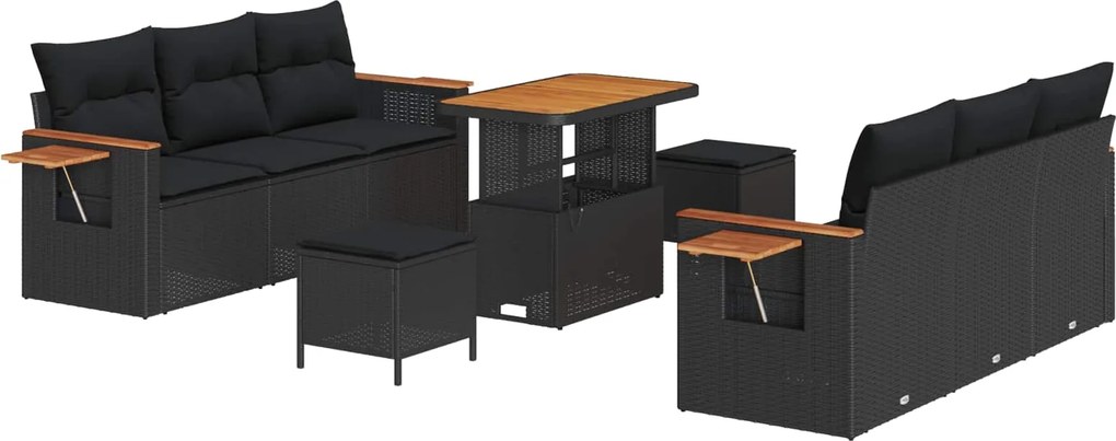 vidaXL Set de canapele pentru grădină cu pernă 9 pcs Negru