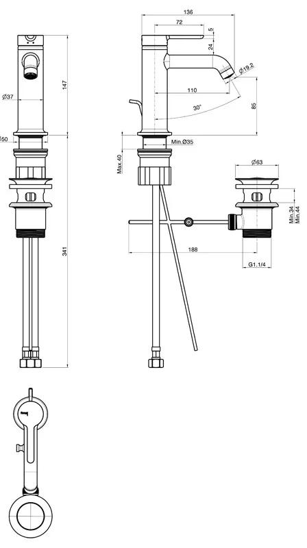 Baterie lavoar, FIMA Carlo Frattini, Snap, cu ventil, crom, F3111CR