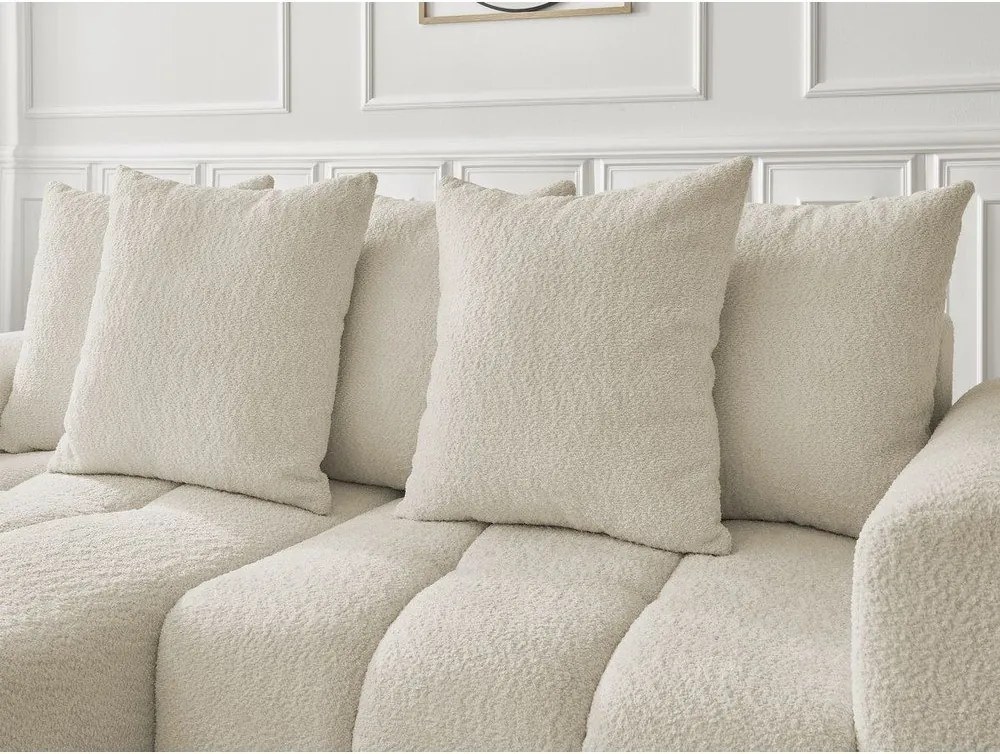 Colțar bej extensibil/cu spațiu de depozitare cu tapițerie din țesătură bouclé (cu colț pe partea stângă/cu șezlong) Roxelane – Bobochic Paris