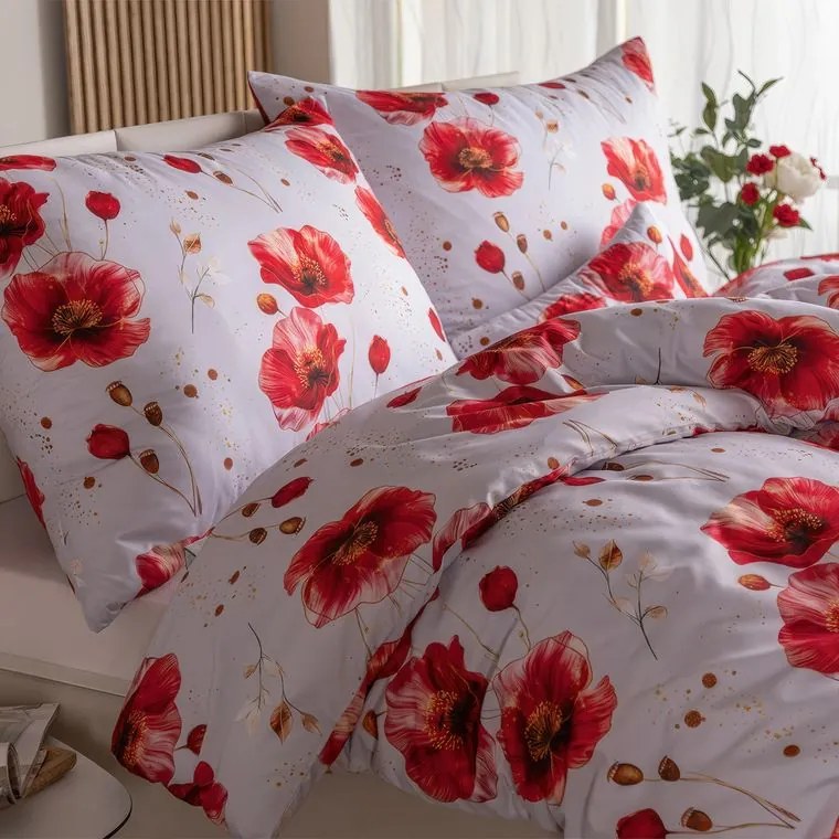 decoDoma Lenjerie de pat din microfibră POPPIES pat simplu