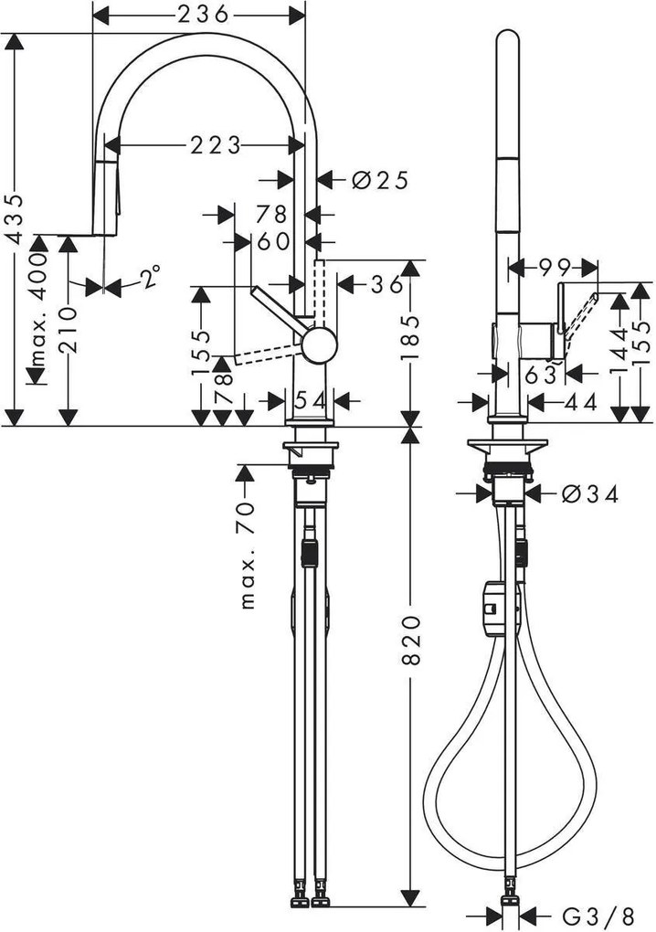 Baterie bucatarie Hansgrohe Talis M54 210, dus extractibil cu 2 jeturi, crom - 72800000