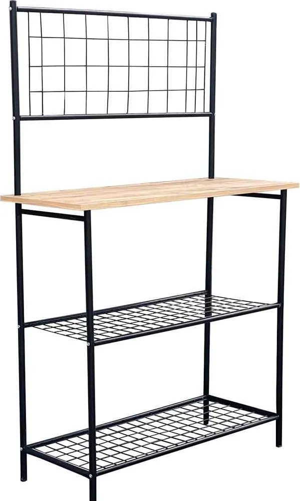 Masa lucru bucatarie cu rafturi Ben Homs profil metalic, negru-maro