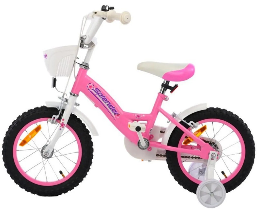 Bicicleta pentru copii NOVOKIDS™ Splend'Or Boom Edition, Cosulet, Roti 14" inch, Max 35 kg, Cadru otel, Roti ajutatoare, Ghidon reglabil, Roz