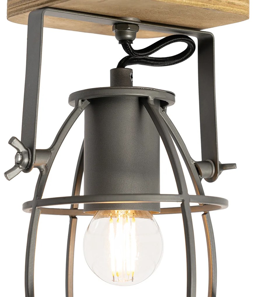 Spot industrial gri închis cu lemn reglabil - Arthur