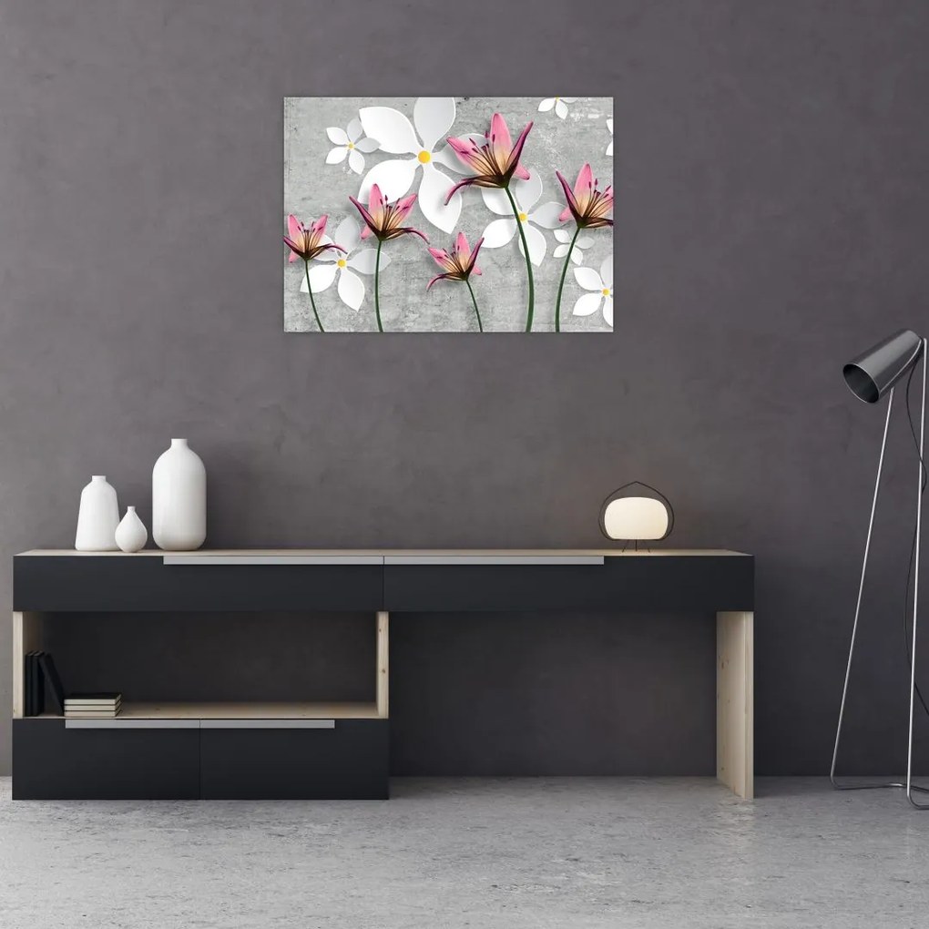 Tablou pe sticlă cu abstracție florală (70x50 cm)