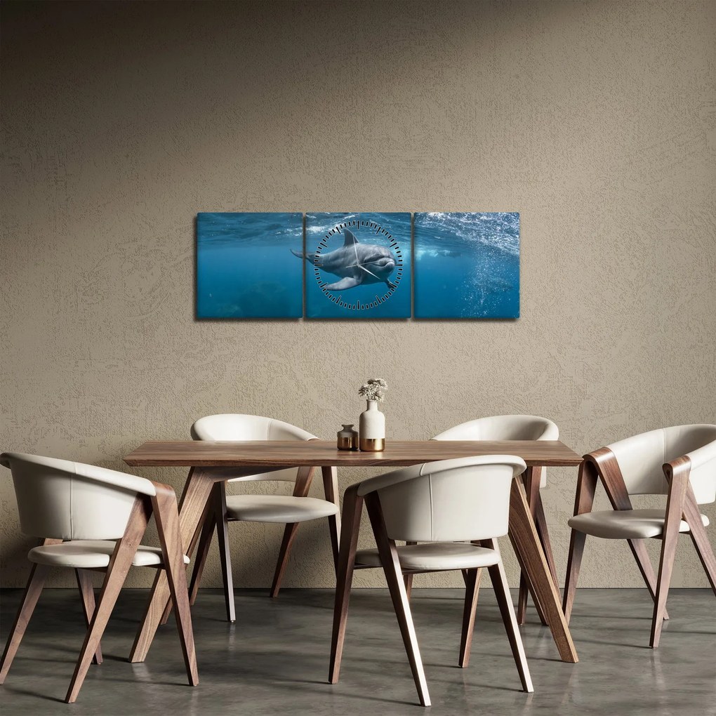 Tablou - Delfin sub apă (cu ceas) (90x30 cm)