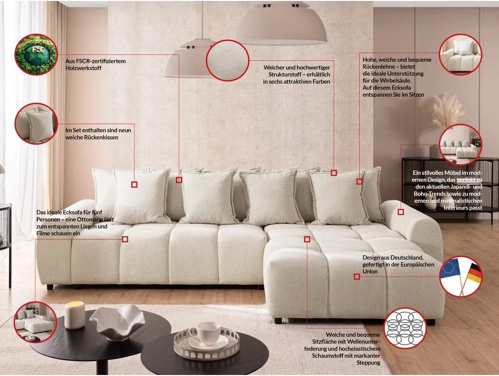 Colțar bej (cu colț pe partea dreaptă/cu șezlong) Albane – Ropez