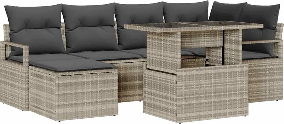 vidaXL Set de canapele pentru grădină 7 pcs Gri deschis Rattan poli