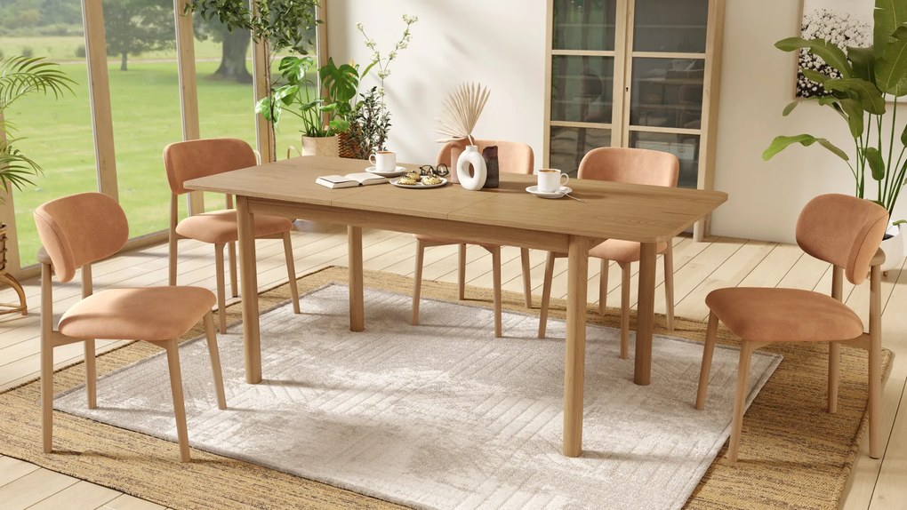 MAZZONI EXPORT ALMO Teracotă (material Danny 204)/cadru stejar lăcuit - SCAUN DIN LEMN PENTRU SALON SUFRAGERIE BUCĂTĂRIE RETRO