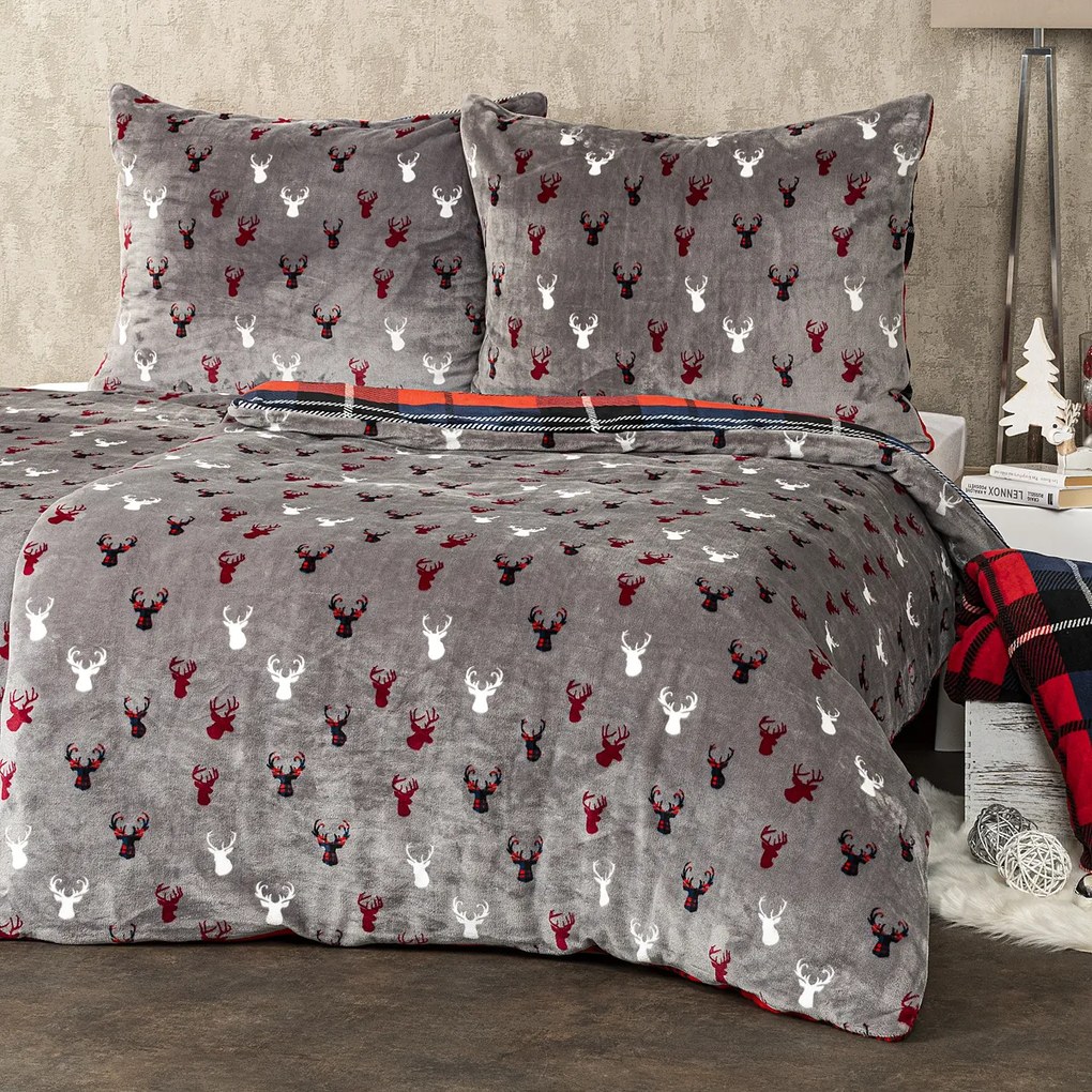 Lenjerie de pat din microflanelă 4Home Carouri roșu, 140 x 200 cm, 70 x 90 cm