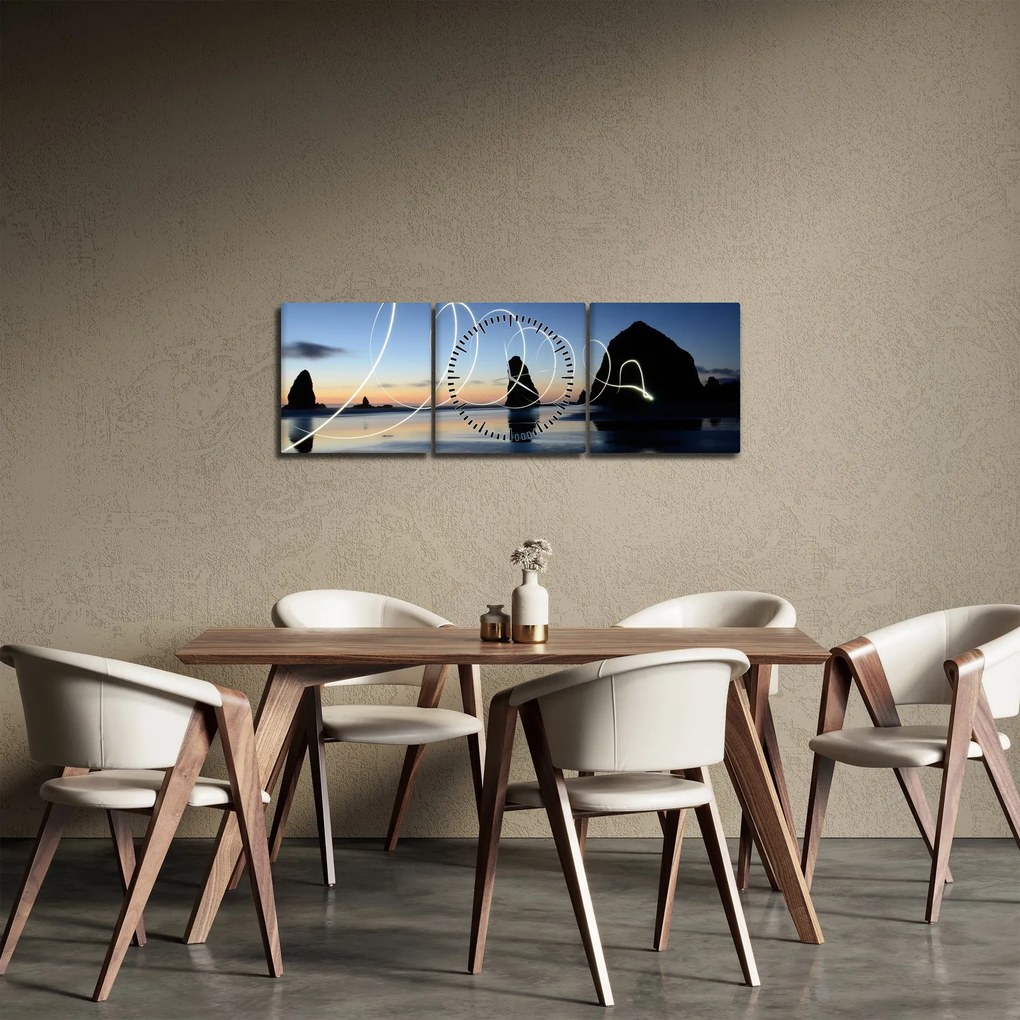 Tabloul - plaja în apus de soare (cu ceas) (90x30 cm)
