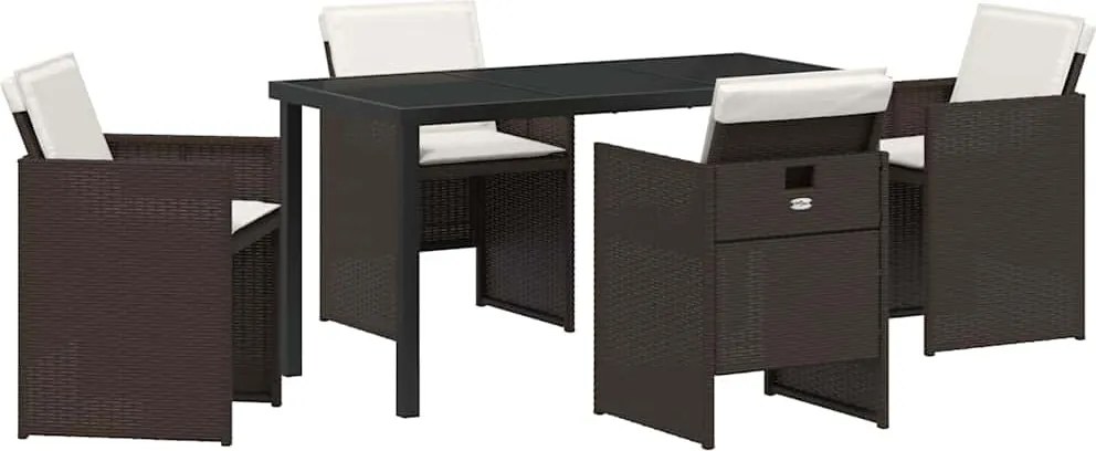 vidaXL Set de masă pentru grădină cu pernă 5 pcs Maro poliratan