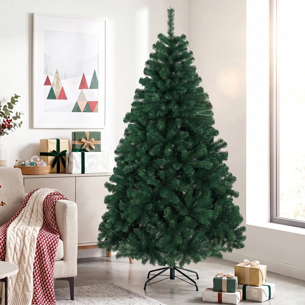 HOMCOM Brad Artificial de Crăciun 180 cm cu 700 Ramuri Ignifuge, Bază din Oțel,100x100x180 cm, Verde | Aosom Romania