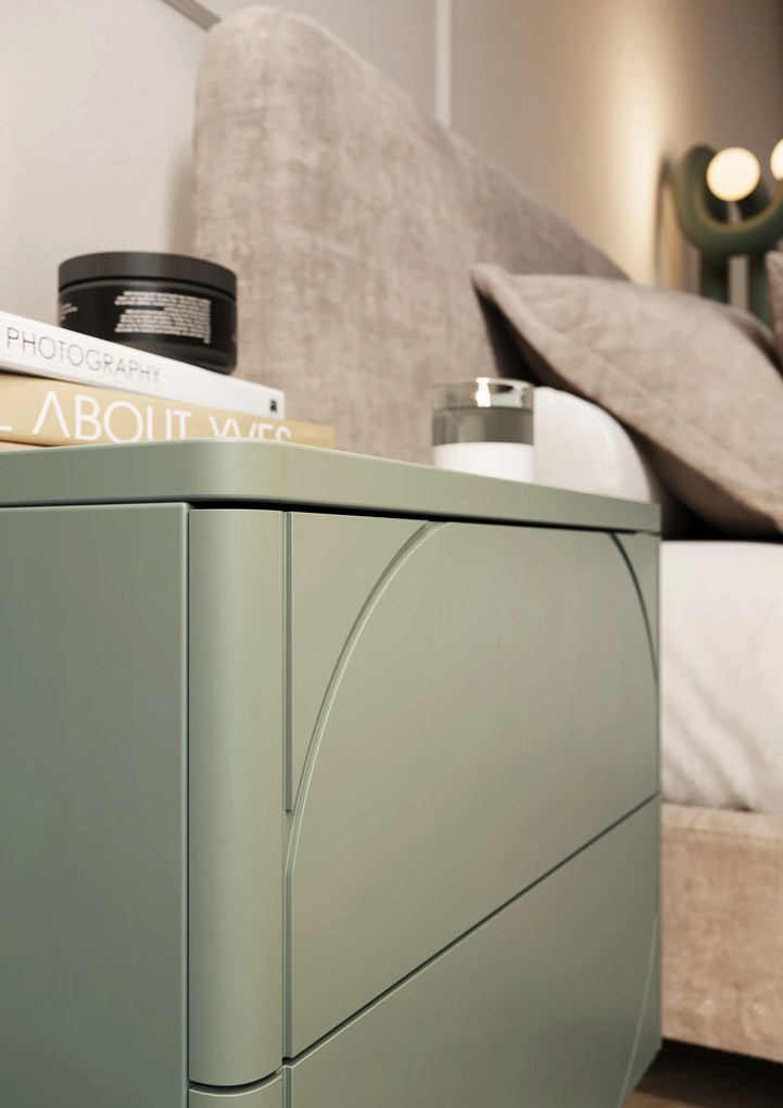 Noptieră cu sertare Sonatia 45 cm 2 sertare cu picioare metalice - verde măsliniu