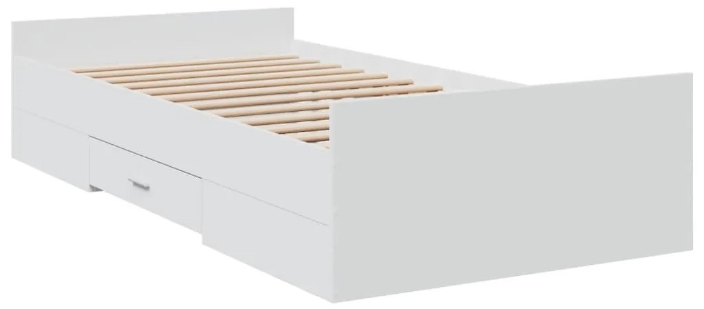 3280349 vidaXL Cadru de pat cu sertare, alb, 75x190 cm, lemn prelucrat