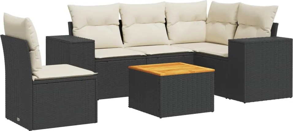 vidaXL Set mobilier de grădină cu perne, 6 piese, negru, poliratan