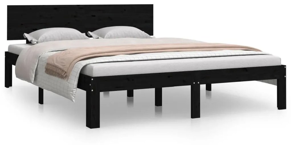 810479 vidaXL Cadru de pat, negru, 140x190 cm, lemn masiv de pin