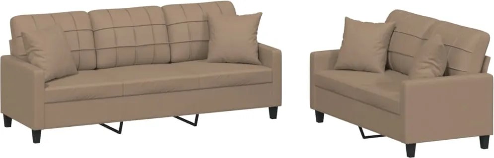 vidaXL Set de canapele cu perne, 2 piese, cappuccino, piele ecologică