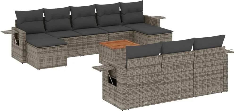 vidaXL Set canapele de grădină cu perne, 11 piese, gri, poliratan