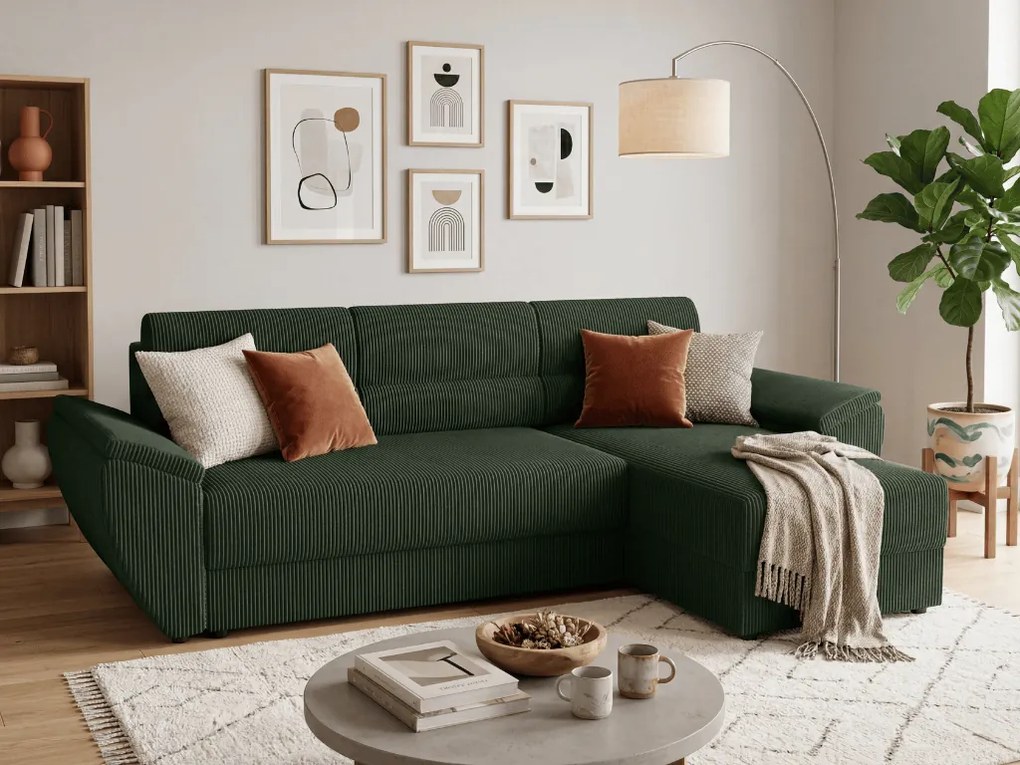 OFERTA Coltar extensibil reversibil in forma de L TAVERO 251x140 cm, verde inchis calitatea II