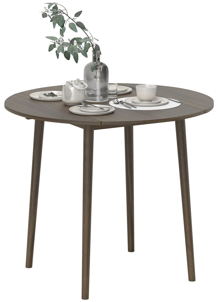 HOMCOM Masa de dining plianta 2 abatante, masa rotunda extensibila pentru 4 persoane, picioare din lemn Ø 89 x 73,5 cm, gri | Aosom Romania