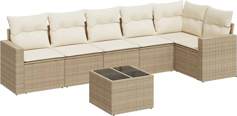 vidaXL Set canapele de grădină, 7 piese, cu perne, bej, poliratan