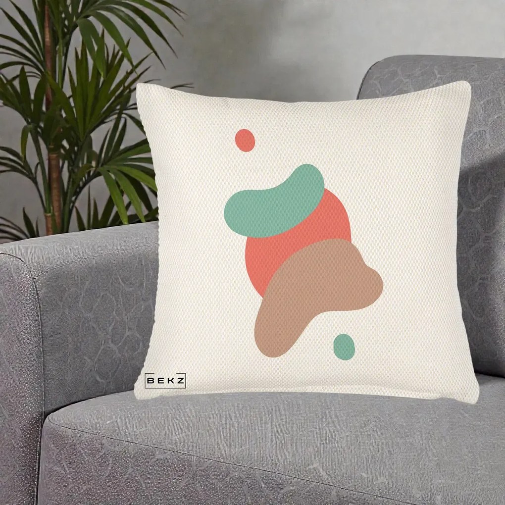 Perna Decorativa Abstract Forme Fluide Coral, 40x40 cm, Crem Reliefat, Husa Detasabila, Perna Inclusa, BEKZ®