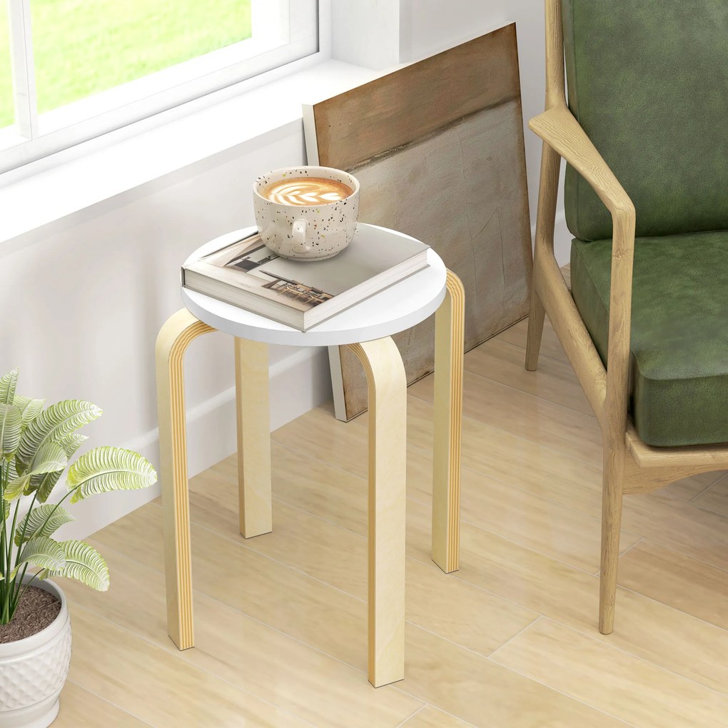 HOMCOM Set de Scaune Stivuibile pentru 4 Persoane, Scaune Moderne de Stivuire, Scaune Rotunde fără Spate, 40x40x45 cm, Lemn Natural | Aosom Romania